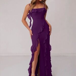 Elegant Purple Ruffle Dress